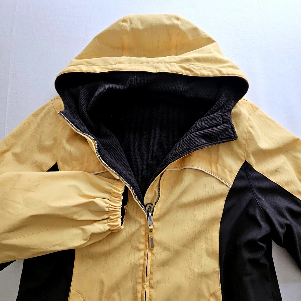 Free Country Yellow Black Colorblock Hooded Fleece Lined Softshell Jacket